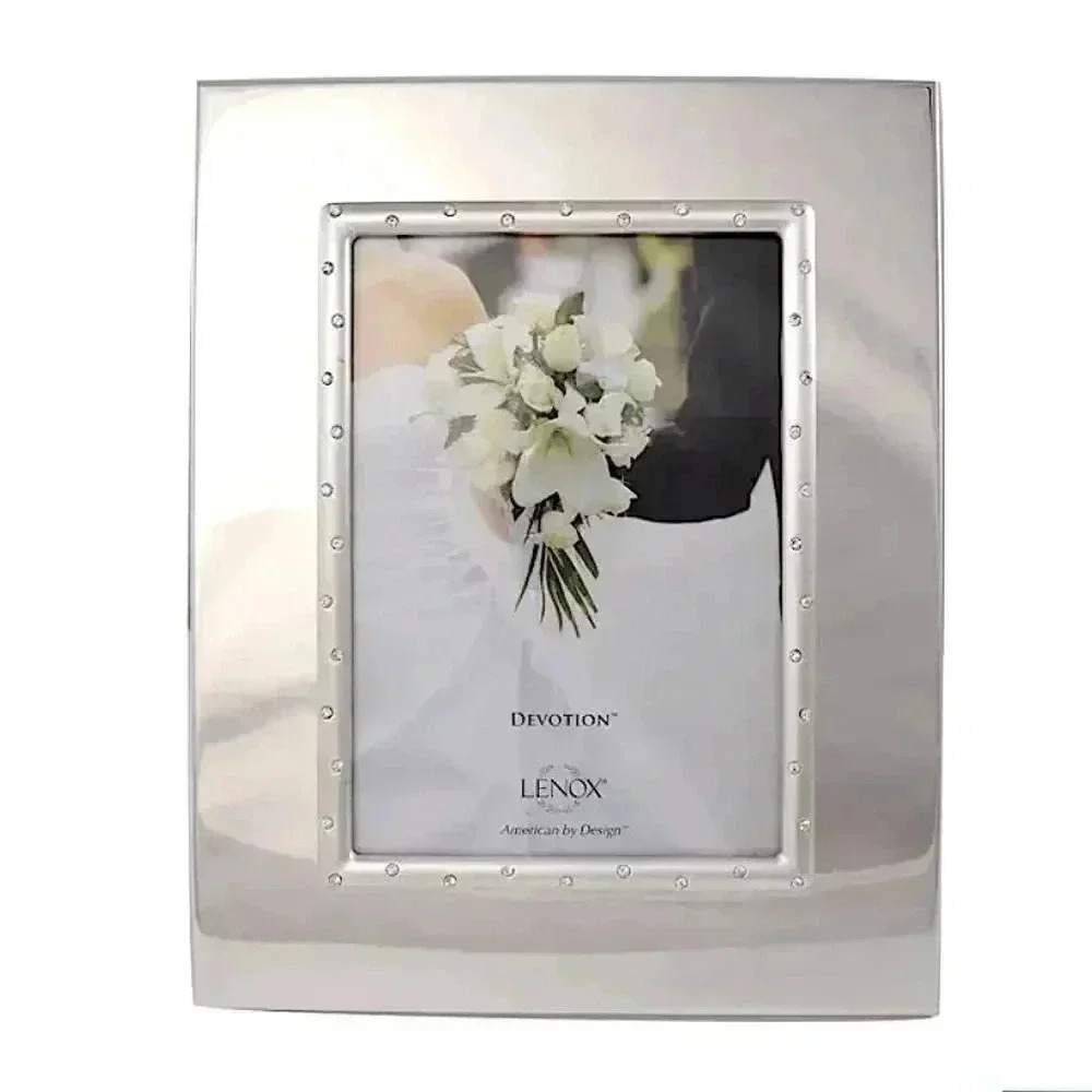 New Lenox Devotion 8x10 Picture Frame Silver Plated Crystal Hang Table Top NIB